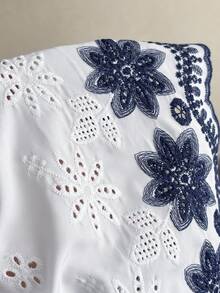 Elaquor Áo quây buộc dây phía trước in hoa dành cho nữ cỡ lớn - Xanh và trắng - Xem 7