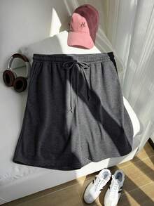 Comfortcana Plus Size Casual Sports Drawstring Waist Gray Shorts - Dark Grey - View 7