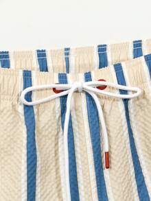 CoralVoy Men's Summer Striped Textured Drawstring Waist Beach Shorts, Holiday - Khaki - View 5