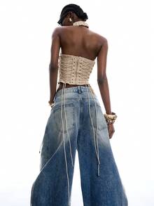 LYSMO 2026 Nueva Top Casual Versátil sin Mangas con Lazo de unicolor Minimalista para Mujeres, Adecuada para Citas y Salidas, Caqui - Caqui - Ver 2