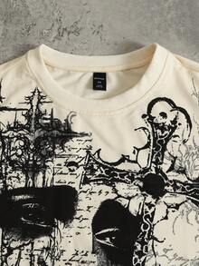 ROMWE MEN Goth Camiseta corta holgada con estampado de cruz para hombre - Albaricoque - Ver 6