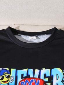 SHEIN Tween Boy Letter & Cartoon Bear Print Short Sleeve T-Shirt And Shorts Casual Set - Multicolor - View 4