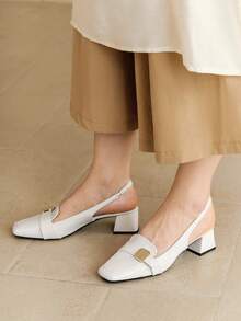 Alvarani 2026 Retro French Solid Color Stylish Office Commute Thick Heel Metal Buckle Thick Heel Pumps, New Summer Date Home High Heel Shoes For Women, Elegant,Elegant - White - View 4