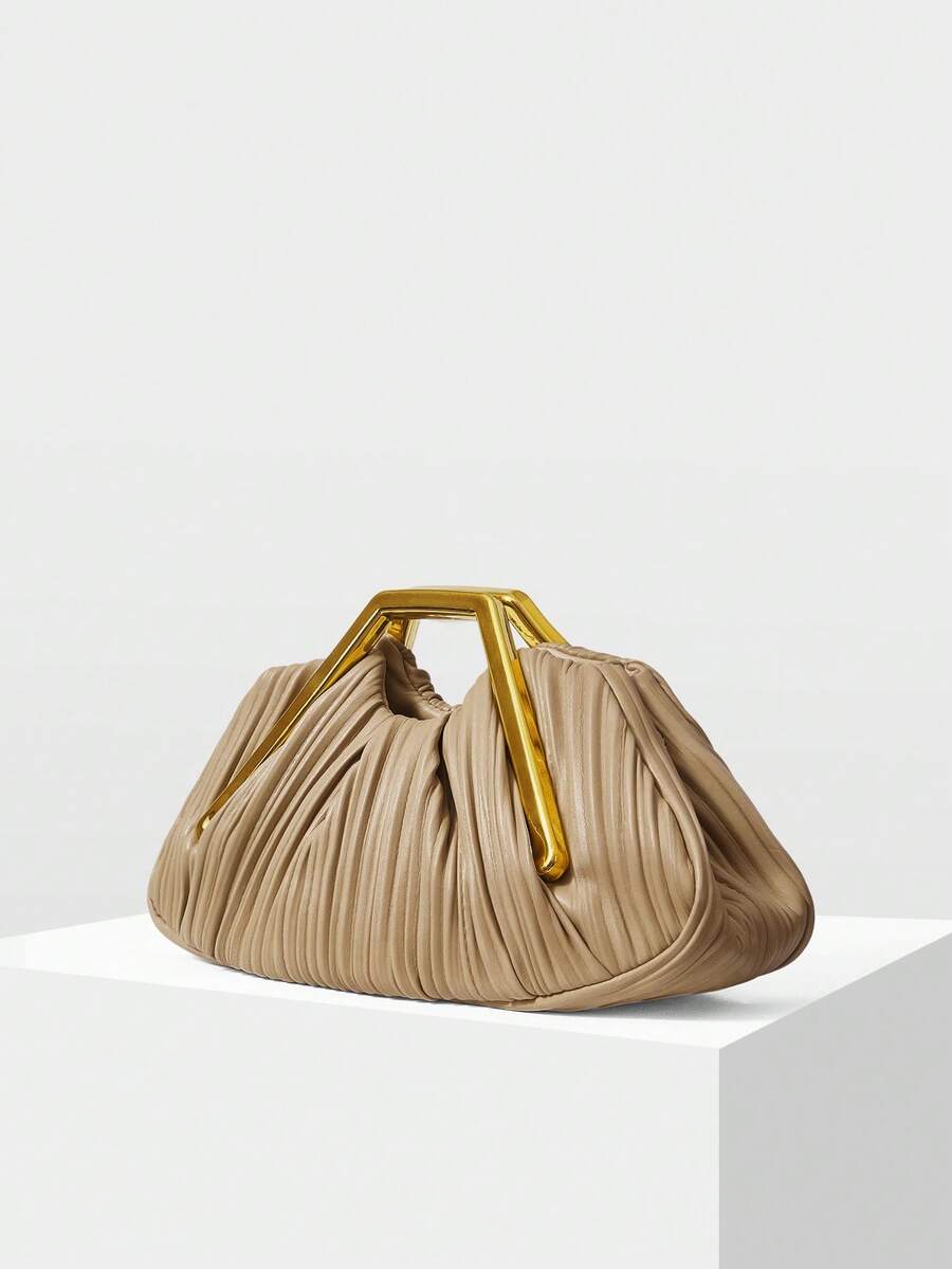 MOTF PREMIUM Borsa elegante plissettata da donna, hardware raffinato, versatile per appuntamenti e pendolarismo - Albicocca - Visualizzare 2
