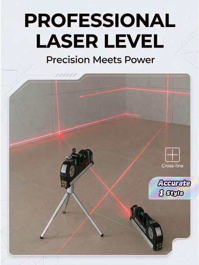 4-In-1 Laser Level, Mini Spirit Level (3 Batteries Included, No Tripod) - Versatile Laser Measure Tool For Accurate Project Measurement, Portable Home DIY Tool