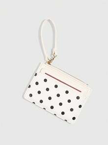 ROMWE 1Pc Y2K Polka Dot Mini Coin Purse, Fashion PU Small Wallet, Kawaii Style Card Holder, ID Document Storage Bag, Detachable Multi-Layer Slim Polka Dot Card Organizer - White - View 6
