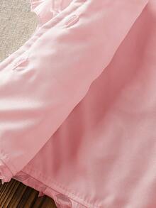 SHEIN 2pcs Baby Girl Elegant Dusty Pink Summer Clothing Set Chic 3D Rose Floral Mesh Tulle Flutter Sleeve Tops & Skirts Formal Concert Birthday Party Dress - Pink - View 7