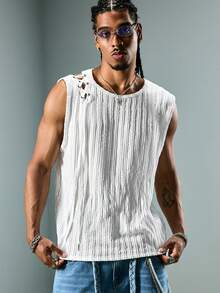 ROMWE MEN Áo tank top nam dây chéo, kiểu dáng thường ngày, thích hợp cho mùa xuân/hè. - trắng - Xem 1