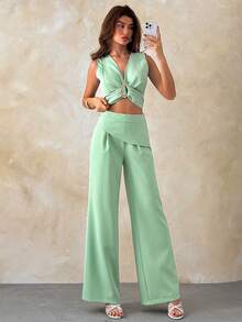 EURMUSE Women Tops And Pant Regular Fit Suits - Mint Green - View 5
