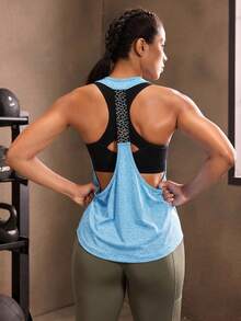 Powerista Áo tank top dáng rộng kiểu racerback - Màu xanh lam - Xem 3