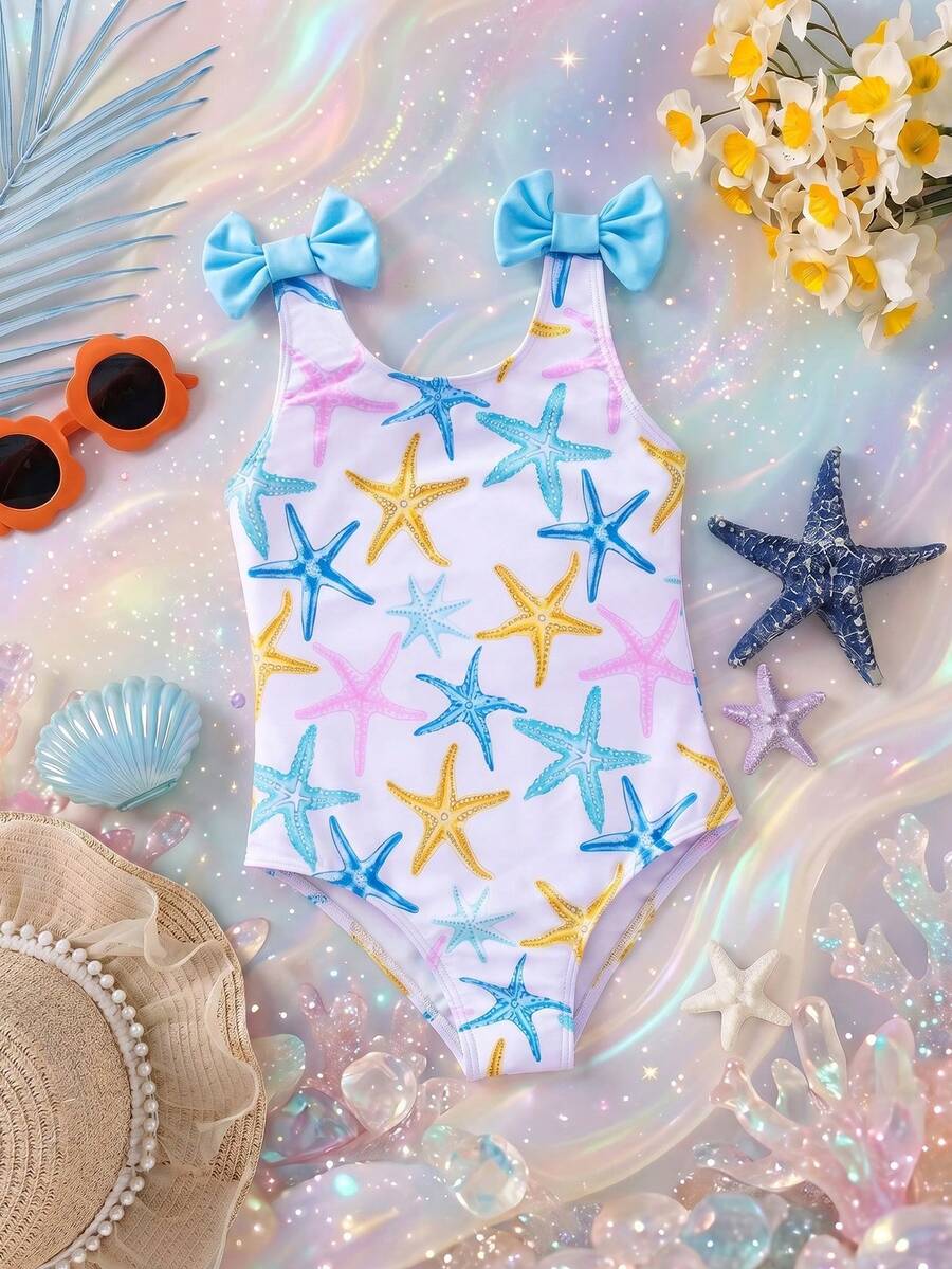 SHEIN Đồ bơi liền thân in hình sao biển cho bé gái