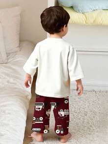 Baby Boy Cartoon Excavator Pattern Casual Homewear Set, Loose Fit Suitable For Summer - Multicolor - View 2