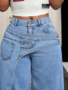 BamGleam Women's Casual Denim Jeans - Medium Wash - View 8
