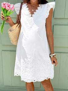 SHEIN Maternity Solid Color Casual Vacation Everyday Photoshoot Pregnant Dress White Summer Beach Gender Reveal - White - View 8