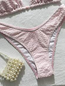 Swim Mod Bộ bikini hai mảnh họa tiết kẻ caro jacquard dành cho nữ, kiểu cổ yếm, thích hợp cho mùa xuân/hè. - Hồng - Xem 4