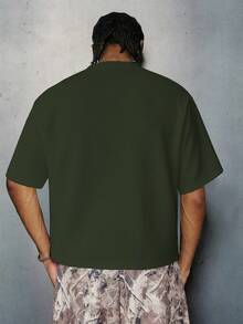 PAVTROS Men's Solid Color Casual Versatile Round Neck Short Sleeve T-Shirt, Holiday - Army Green - View 2