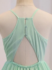 Tween Girls' Chiffon Halter Backless High-Low Formal Elegant Dress, Mint Green Summer Bridesmaid Wedding Guest Banquet Birthday Party Outfit - Green - View 3