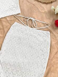 Soleia Bộ áo vest và chân váy xẻ tà dệt kim móc WYWH dành cho nữ, phù hợp cho các lễ hội âm nhạc và phong cách bohemian. - trắng - Xem 6