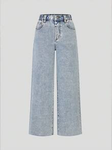 Quần jeans ống rộng dáng rộng, chất liệu denim mài, thích hợp cho bé gái tuổi teen. - Màu xanh lam - Xem 3