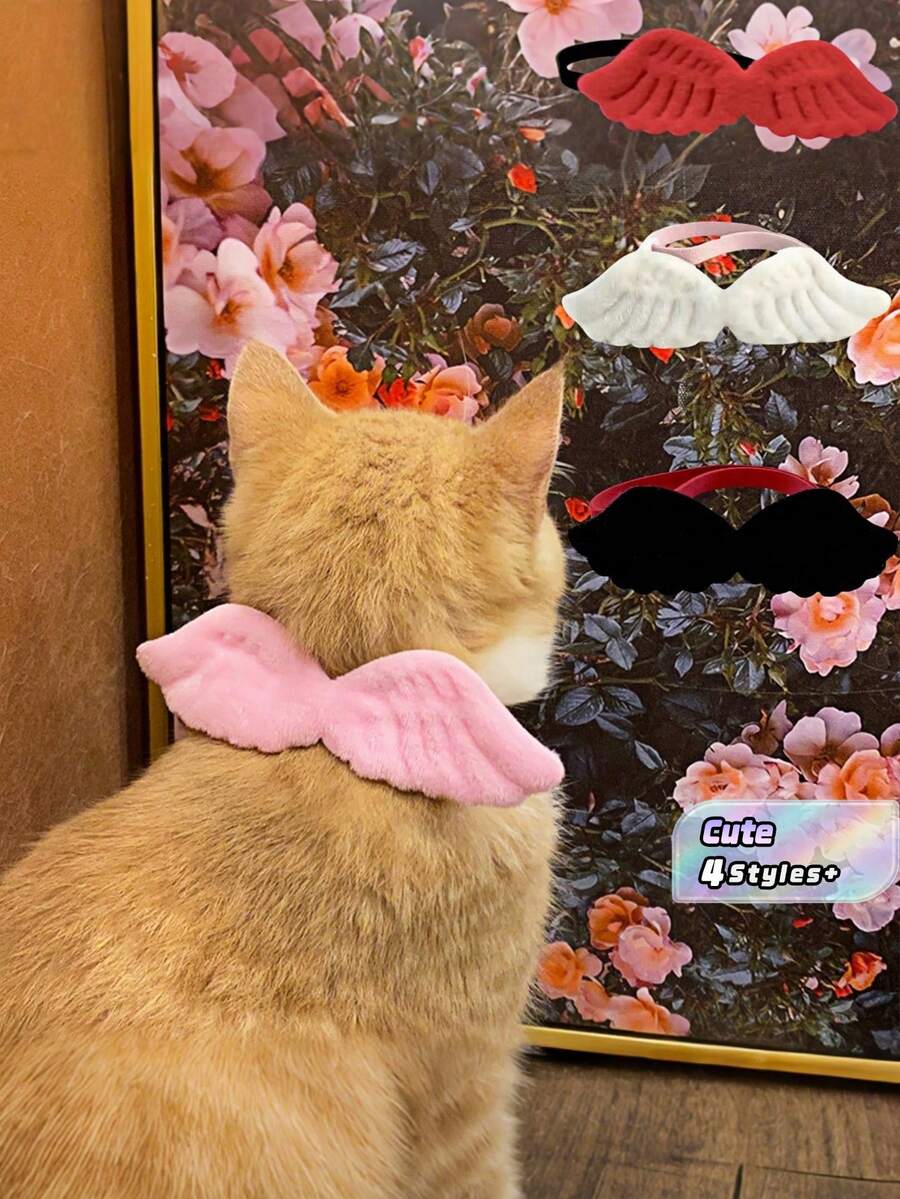 1 件天使之翼,可爱猫项圈,宠物项圈,可调节,柔软,颈部配饰,适合猫和中小型犬 - 彩色 - 查看 1