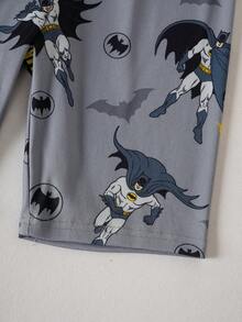 BATMAN X SHEIN 85th 男童卡通印花圆领短袖上衣和短裤休闲家居服套装 - 灰色 - 查看 4