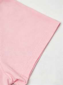 EMERY ROSE Lemon Letter Print Short Sleeve Crew Neck T-Shirt - Soft, Breathable, Micro Elasticity, Casual Top For Summer Spring Vacation Watermelon Pink - Pink - View 4