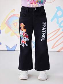 SHEIN | PAW Patrol Quần jeans ống loe in chữ cho bé gái - màu đen - Xem 5