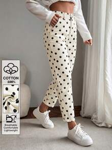 EMERY ROSE Plus Size Polka Dot Print Casual Denim Jeans - Beige - View 3