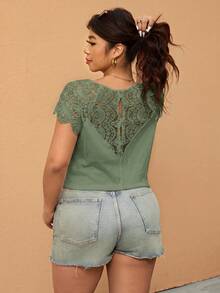Elaquor Plus Size Women's Solid Color V-Neck Casual Versatile Daily Wear T-Shirt - Mint Green - View 7