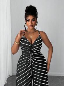 Maweii Robe d'été élégante à fines bretelles et dos nu rayée pour femmes grandes tailles, idéale pour les vacances et les fêtes - Multicolore - Voir 5