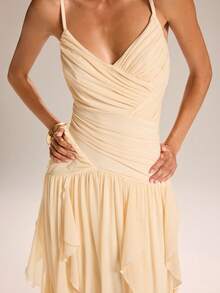 SHEIN BAE Apricot Pleated Ruffle Hem Maxi Dress, Romantic Sheer Chiffon Party Gown For Spring/Summer,Dresses For Women Summer - Apricot - View 7