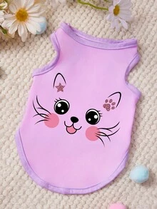 PETSIN Áo vest in hình mèo dễ thương, họa tiết ngôi sao nhỏ màu tím, mềm mại và thoáng khí, chống rụng lông cho thú cưng. - Màu tím - Xem 1