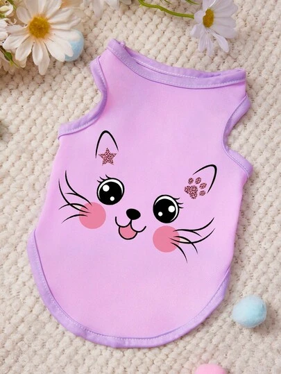 PETSIN Áo vest in hình mèo dễ thương, họa tiết ngôi sao nhỏ màu tím, mềm mại và thoáng khí, chống rụng lông cho thú cưng.