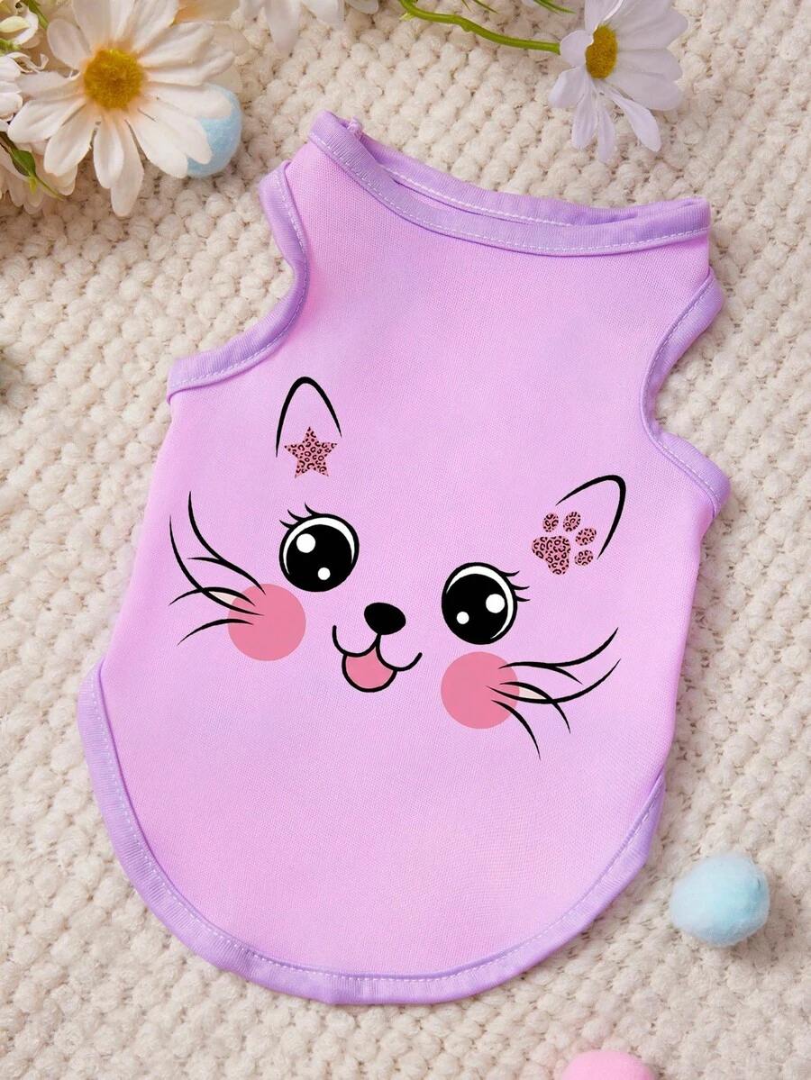 PETSIN Áo vest in hình mèo dễ thương, họa tiết ngôi sao nhỏ màu tím, mềm mại và thoáng khí, chống rụng lông cho thú cưng. - Màu tím - Xem 1