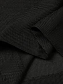 Manfinity Roghcode Men's Waffle Texture Jacquard Shirt & Pants Set, Men's Co-Ord Set, Men Black Outfit, Full Outfit Men, Men Waffle Knit Set, Fall Clothes - Black - View 8