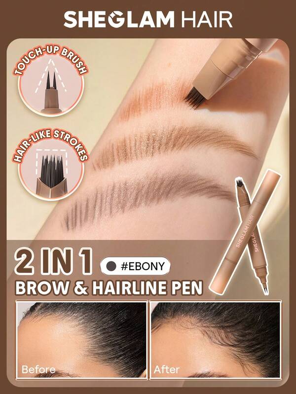 SHEGLAM HAIR 2 IN 1 Volume Boost Multi-Use Hairline Pen-Ebony,Fill In Hairline,Use As Eyeliner,Fill In Eyebrows,Draw On Bottom Lashes,Multi-Use,Waterproof,Sweat-Proof & Oil-Proof,24H Rich Color,Long-Wear Lasting Quick Cover Hair Root Birthday Gift Holiday Pink Vibe Makeup Travel School Festivals Rose Present Girl Charm Hair Care Mother's Day Fancy Fashion Rave Party Beach Eye Brow Pencil