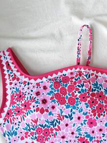 SHEIN Bộ bikini kiểu dáng thường ngày, dễ thương, mang hơi hướng nhiệt đới dành cho bé gái tuổi teen, thích hợp cho bãi biển và kỳ nghỉ. - Hồng - Xem 4