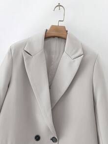 EURMUSE Double Breasted Blazer With Lapel - Grey - View 3