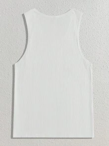 Manfinity RebelGame 2pcs Men's Summer Casual All-Match Solid Color Ribbed Knit Tank Top, Versatile For Daily Commute, Vacation, Father's Day Gifts, Football - White - View 5
