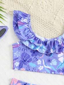 Đồ bơi cho bé gái, Áo tắm tankini in họa tiết da báo có tay cho bé gái, Đồ bơi kín đáo, Kiểu dáng dễ thương - Màu tím - Xem 4