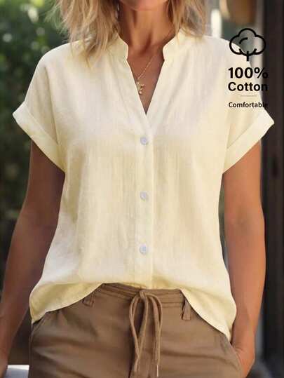 Balvessa Blusa de mujer de unicolor con mangas de murciélago, blusas de manga corta