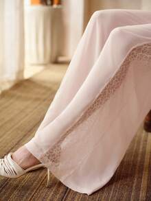 MOTF PREMIUM Bộ đồ ngủ nữ bằng vải cotton phối ren gồm áo hai dây và quần dài, mùa xuân/hè. - Màu Hồng baby - Xem 5