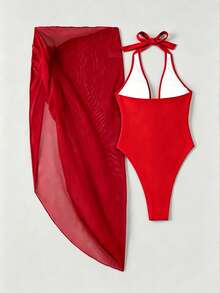 Glamine 2pcs/Set New Arrival Spring/Summer Red High-Cut Sexy Backless Halter Tie Bikini Swimsuit For Women - Red - View 2