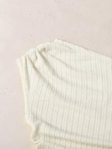 SHEIN 青少年女孩修身休閒不對稱單肩紋理布料背心上衣 - 杏色 - 查看 4