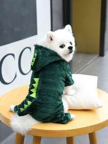 绿色恐龙宠物服装 - 秋冬季四脚纯棉宠物服装，适合猫狗 - 卡通服装 - 綠色 - 查看 5