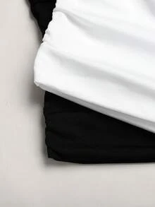 SHEIN Set de 2 sujetadores tipo camiseta con pliegues minimalistas y cómodos para niñas preadolescentes - Blanco y Negro - Ver 5