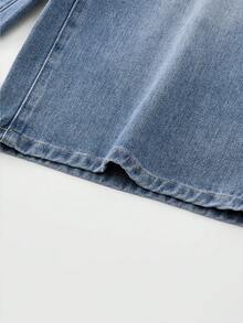 SHEIN Quần jean denim dáng rộng dài 7/8 cho bé trai, cạp chun, ống rộng, thích hợp cho kỳ nghỉ, đi làm hàng ngày, đi học, đi chơi cuối tuần - Quần jean ống rộng cho bé trai - Rửa trung bình - Xem 6