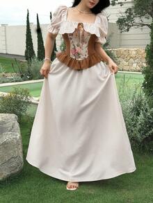 Feyla Elegant Romantic Ruffle Jacquard Patchwork Women Dress - Multicolor - View 5