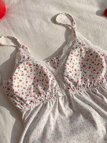 Comfortcana Bộ áo hai dây dệt kim họa tiết hoa nhí mùa hè có đệm ngực và quần short viền ren. - Nhiều màu - Xem 8