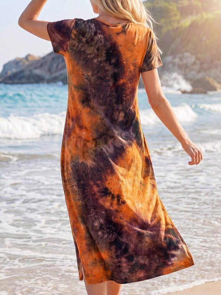 Tie Dye Split Hem Tee Dress